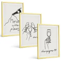 Tulup 4-Delige Schilderij Set - Vrolijke momenten met wijn en champagne - Lijntekening - 40 x 60 cm - Decoratieve Muurdecoratie - Slaapkamer