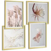 Tulup 4-Delige Schilderij Set - Elegante bloemen en grassen in wit marmer - 40 x 40 cm en 40 x 60 cm - Muurdecoratie - Decoratieve Schilderijen - Wohnzimmer - Stijlvolle Muurdecoratie