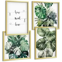 Tulup 4-Delige Schilderij Set - Aquarel Monstera verlaat het fijne thuis - 40 x 40 cm en 40 x 60 cm - Muurdecoratie - Wanddecoratie - Slaapkamer