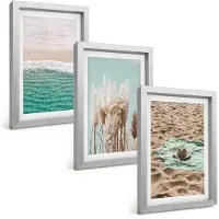 Tulup 4-Delige Schilderij Set - Strandgolven Gras Hoed Zand Ontspanning Natuur - 20 x 30 cm - Stijlvolle Muurdecoratie - Slaapkamer - Moderne Wanddecoratie