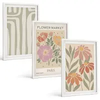 Tulup 3-Delige Schilderij Set - Poster met botanische motieven, Parijse minimalistische stijl - 40x60 - Wanddecoratie - Schilderijen Set - Kantoor - Woonkamer Decoratie