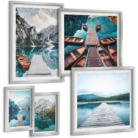 Tulup 4-Delige Schilderij Set - Berglandschappen met waterpaden en boten - 50 x 50 cm, 20 x 30 cm en 40 x 60 cm - Muurdecoratie - Wanddecoratie - Hal