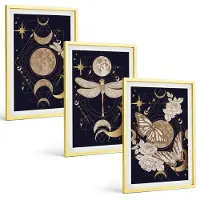 Tulup 4-Delige Schilderij Set - Natuurthema's met de maan, de ruimte en bloemen. - 40 x 60 cm - Wanddecoratie - Muurdecoratie - Moderne Interieurdecoratie - Stijlvolle Muurdecoratie
