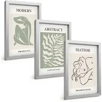 Tulup 4-Delige Schilderij Set - Stijlvolle schilderijen in groene tinten met figuren en bladeren. - 20 x 30 cm - Muurdecoratie - Decoratieve Schilderijen - Wohnzimmer - Wanddecoratie