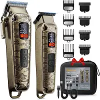 Hatteker Tondeuse en Baardtrimmer – Professionele Haartondeuse Set – Precisietrimmer – 7 Opzetkammen – Met Opbergtas – Bronzen