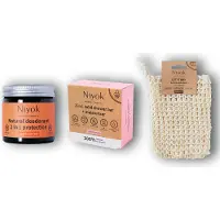 Niyok Peach Perfect Schoonheidsset: Natuurlijke Deodorant, Douchezeepstaaf, Soft Blossom Moisturizer en Sisal Zak