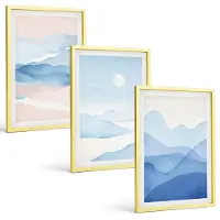 Tulup 4-Delige Schilderij Set - Blauwe en roze berglandschappen in aquarel - 40 x 60 cm - Muurdecoratie - Schilderijen Set - Woonkamer - Stijlvolle Muurdecoratie