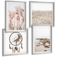 Tulup 4-Delige Schilderij Set - Pampasgrasvelden, strand, dromenvanger, boho-stijl - 40 x 40 cm en 40 x 60 cm - Decoratieve Schilderijen - Woonkamer - Interieur - Wanddecoratie