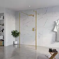 FortiFura Galeria Vrijstaande Inloopdouche - 100x200cm - helder - antikalk - 8mm veiligheidsglas - 2 zijwanden 30cm - wandsteunen en hoekprofielen - PVD - geborsteld messing (goud) SW927770