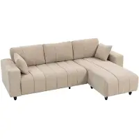 HOMCOM Hoekbank-Linnenlook (100% polyester)-242 x 156 x 87 cm-Beige
