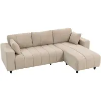 HOMCOM Hoekbank-Linnenlook (100% polyester)-242 x 156 x 87 cm-Beige