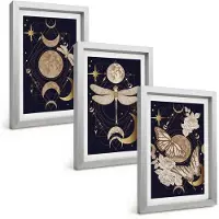 Tulup 4-Delige Schilderij Set - Natuurthema's met de maan, de ruimte en bloemen. - 20 x 30 cm - Muurdecoratie - Interieur Decoratie - Wanddecoratie
