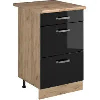 Vicco Keukenonderkast R-Line, Zwart hoogglans/Goudkleurig Eiken, 50 cm goudkleurig eiken werkblad
