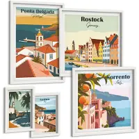 Tulup 4-Delige Schilderij Set - Uitzichten op pittoreske landschappen vanuit Europese steden - 50 x 50 cm, 20 x 30 cm en 40 x 60 cm - Decoratieve Muurdecoratie - Slaapkamer - Wanddecoratie