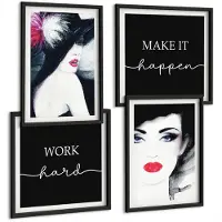Tulup 4-Delige Schilderij Set - Geschilderde portretten van vrouwen met expressieve lippen - 40 x 40 cm en 40 x 60 cm - Wanddecoratie - Moderne Interieurdecoratie - Decoratieve Schilderijen