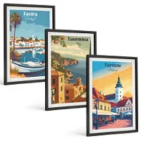 Tulup 4-Delige Schilderij Set - Uitzichten op kuststeden en hun architectuur - 40 x 60 cm - Muurdecoratie - Wanddecoratie - Slaapkamer - Decoratieve Schilderijen