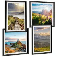 Tulup 4-Delige Schilderij Set - Berglandschappen met bloemen, lucht en pad. - 40 x 40 cm en 40 x 60 cm - Moderne Wanddecoratie - Woonkamer - Woonkamer Decoratie