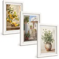 Tulup 3-Delige Schilderij Set - Citroenen in een vaas en planten in een witte architectuur - 20x30 - Stijlvolle Muurdecoratie - Slaapkamer