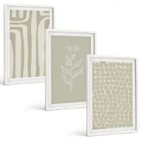 Tulup 3-Delige Schilderij Set - Plantaardige en geometrische patronen in ingetogen kleuren. - 40x60 - Wanddecoratie - Muurdecoratie - Woonkamer - Moderne Wanddecoratie