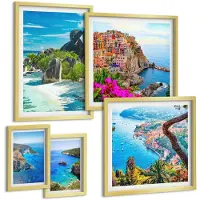 Tulup 5-Delige Schilderij Set - Kustlandschappen met pittoreske uitzichten op de zee - 50 x 50 cm, 20 x 30 cm en 40 x 60 cm - Muurdecoratie - Wanddecoratie - Hal - Decoratieve Schilderijen