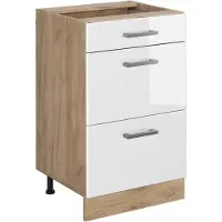 Vicco Keukenonderkast R-Line, Wit Hoogglans/Goudkleurig Eiken, 50 cm zonder werkblad