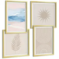 Tulup 4-Delige Schilderij Set - Zonnegolven en abstracte lijnen in pastelkleuren - 40 x 40 cm en 40 x 60 cm - Wanddecoratie - Moderne Interieurdecoratie - Muurdecoratie