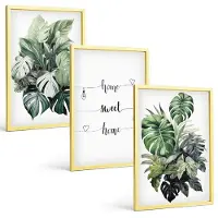 Tulup 4-Delige Schilderij Set - Aquarel Monstera verlaat het fijne thuis - 40 x 60 cm - Schilderijen Set - Wanddecoratie - Woonkamer