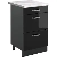 Vicco Keukenonderkast R-Line, Zwart hoogglans/Antraciet, 50 cm marmer werkblad