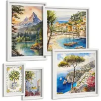 Tulup 4-Delige Schilderij Set - Berg- en kustlandschappen met charmante uitzichten - 50 x 50 cm, 20 x 30 cm en 40 x 60 cm - Muurdecoratie - Wanddecoratie - Hal