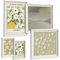 Tulup 4-Delige Schilderij Set - Bloemmotieven tegen de achtergrond van stadspleinen en landschappen - 50 x 50 cm, 20 x 30 cm en 40 x 60 cm - Wanddecoratie - Moderne Interieurdecoratie - Muurdecoratie