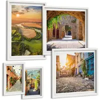 Tulup 4-Delige Schilderij Set - Charmante landschappen met pittoreske straatjes en natuur - 50 x 50 cm, 20 x 30 cm en 40 x 60 cm - Wanddecoratie - Schilderijen Set - Kantoor - Woonkamer Decoratie