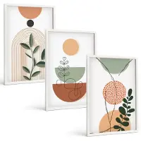 Tulup 3-Delige Schilderij Set - Abstracte vormen met kleurrijke plantmotieven - 40x60 - Wanddecoratie - Moderne Interieurdecoratie