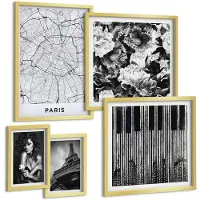 Tulup 5-Delige Schilderij Set - Elegante motieven en stadsarchitectuur in Parijse stijl - 50 x 50 cm, 20 x 30 cm en 40 x 60 cm - Muurdecoratie - Wanddecoratie - Slaapkamer - Moderne Wanddecoratie
