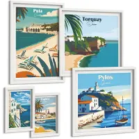 Tulup 4-Delige Schilderij Set - Kustlandschappen met charmante plekjes in Europa - 50 x 50 cm, 20 x 30 cm en 40 x 60 cm - Wanddecoratie - Muurdecoratie - Moderne Interieurdecoratie