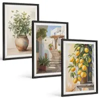 Tulup 4-Delige Schilderij Set - Potplanten en citroenen tegen de achtergrond van een straat. - 40 x 60 cm - Wanddecoratie - Woonkamer Decoratie - Decoratieve Schilderijen