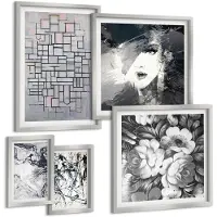 Tulup 4-Delige Schilderij Set - Abstracte composities met bloemen en portretten in een moderne stijl. - 50 x 50 cm, 20 x 30 cm en 40 x 60 cm - Stijlvolle Muurdecoratie - Slaapkamer