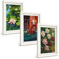 Tulup 3-Delige Schilderij Set - Lelies op de waterfiets in de tuin, kleurrijke bloemen - 20x30 - Moderne Wanddecoratie - Slaapkamer - Muurdecoratie