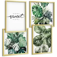 Tulup 4-Delige Schilderij Set - Planten in het groen met de woorden Sweet Home - 40 x 40 cm en 40 x 60 cm - Schilderijen Set - Wanddecoratie - Woonkamer - Woonkamer Decoratie
