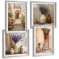 Tulup 4-Delige Schilderij Set - Lavendelbloemen, olijven en Italiaanse architectuur - 40 x 40 cm en 40 x 60 cm - Decoratieve Muurdecoratie - Slaapkamer - Moderne Wanddecoratie