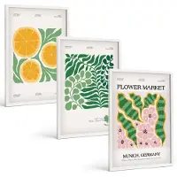 Tulup 3-Delige Schilderij Set - Posters met fruit- en plantmotieven in pastelkleuren - 40x60 - Moderne Wanddecoratie - Slaapkamer