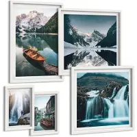 Tulup 4-Delige Schilderij Set - Berglandschappen met watervallen en alpenmeren - 50 x 50 cm, 20 x 30 cm en 40 x 60 cm - Muurdecoratie - Decoratieve Schilderijen - Wohnzimmer - Wanddecoratie