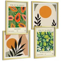 Tulup 4-Delige Schilderij Set - Boho fruitpatronen papaja's limoenen - 40 x 40 cm en 40 x 60 cm - Muurdecoratie - Interieur Decoratie - Decoratieve Schilderijen