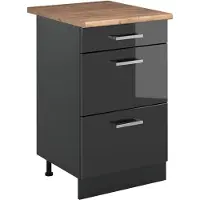 Vicco Keukenonderkast R-Line Antraciet Hoogglans/Antraciet 50 cm goudkleurig eiken werkblad, Model 69780