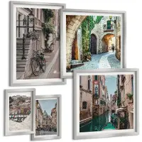 Tulup 4-Delige Schilderij Set - Charmante straten van Europese steden met fietsen en kanalen - 50 x 50 cm, 20 x 30 cm en 40 x 60 cm - Wanddecoratie - Schilderijen Set - Interieur
