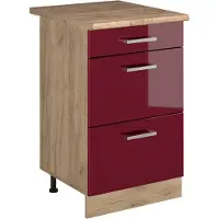 Vicco Keukenonderkast R-Line, Rode hoogglans/Goudkleurig Eiken, 50 cm goudkleurig eiken werkblad