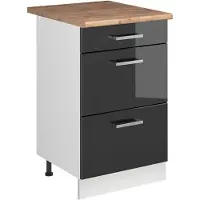 Vicco Keukenonderkast R-Line, Antraciet Hoogglans/Wit, 50 cm goudkleurig eiken werkblad