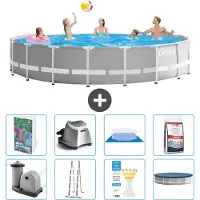 Intex Rond Prism Frame Zwembad - 548 x 122 cm - Grijs - Inclusief Pomp - Ladder - Grondzeil - Afdekzeil - Zoutwatersysteem - Zwembadzout - 9-delig
