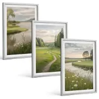 Tulup 4-Delige Schilderij Set - Vreedzame zomerlandschappen met een rivier en een bloemenweide - 40 x 60 cm - Wanddecoratie - Woonkamer Decoratie - Interieur Decoratie