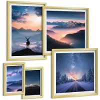 Tulup 5-Delige Schilderij Set - Berglandschappen met dieren in het wild en de nachtelijke hemel - 50 x 50 cm, 20 x 30 cm en 40 x 60 cm - Stijlvolle Muurdecoratie - Kantoor