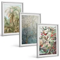 Tulup 4-Delige Schilderij Set - Tropische planten en kleurrijke vogels in de natuur - 40 x 60 cm - Stijlvolle Muurdecoratie - Slaapkamer
